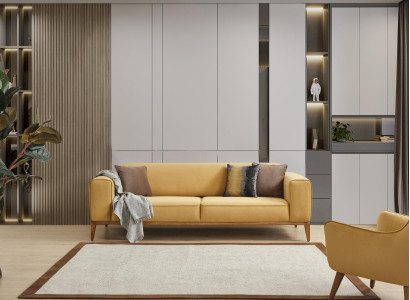 Three Seater Sofa 3 Seater Sofas Fabric Yellow Living room Luxury Modern Seat